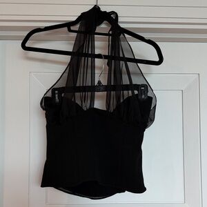 Reformation Black Sheer Halter Crop Top